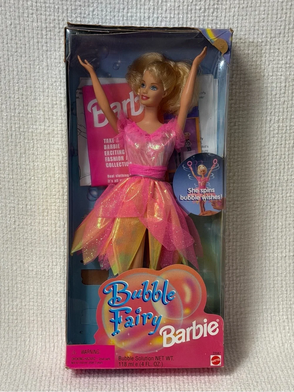 1998 Mattel Bubble Fairy Barbie Doll Spins Pull Cord Wand #22087